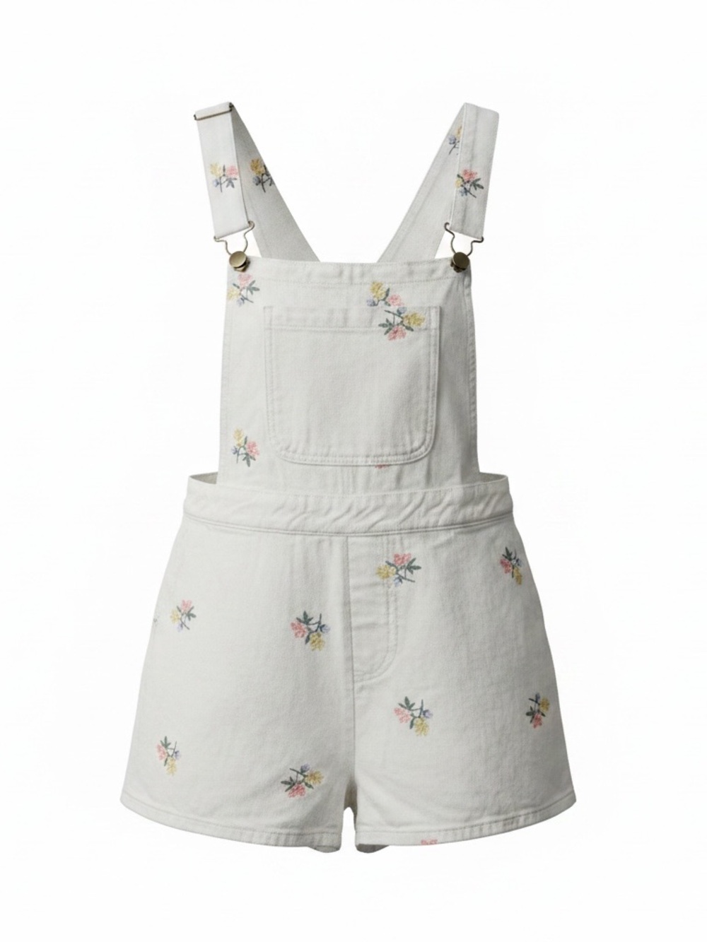 Cider White Floral Embroidered Short Overalls